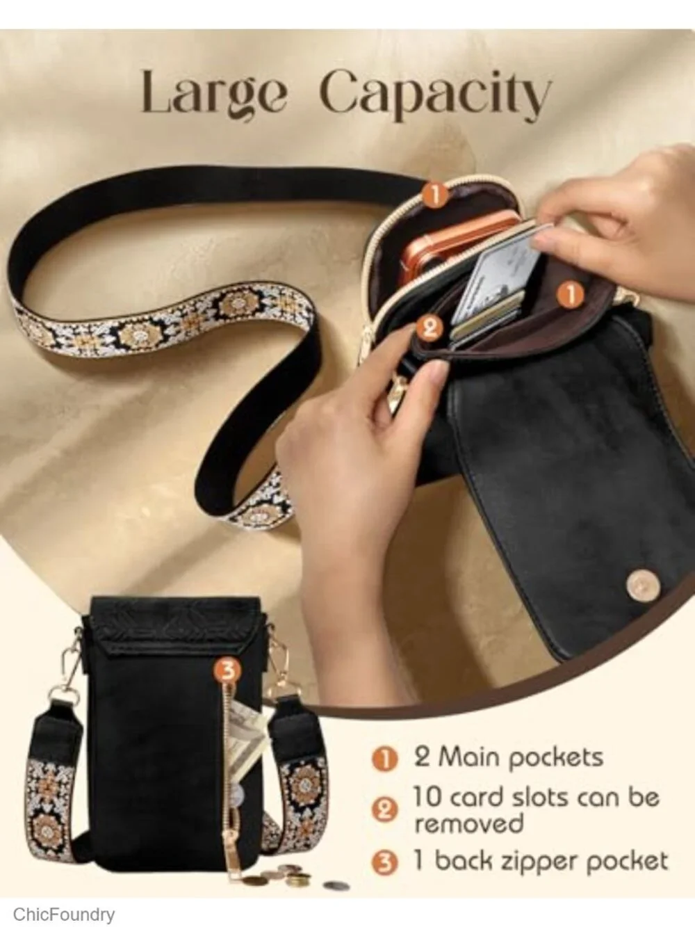 Small Vegan Leather Crossbody Phone Purse with Card Slots Guitar Strap